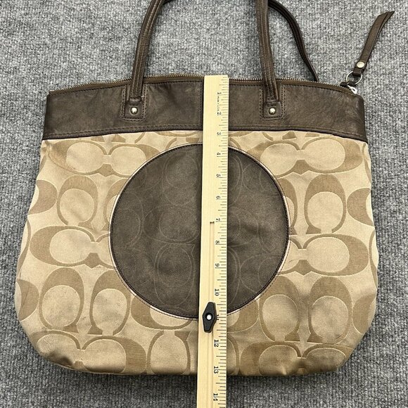 Coach Tote Bag Purse Vintage Jacquard Khaki & Brown - Picture 9 of 9